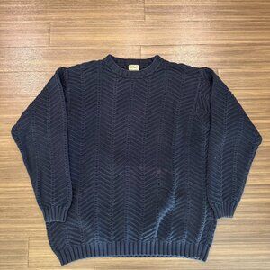Vintage LL Bean Fisherman Chevron Textured Knit Navy Sweater XXL Tall Cotton